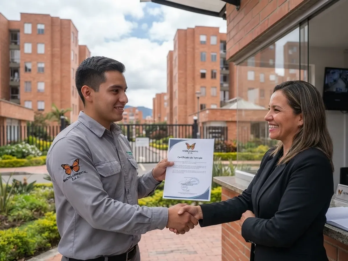 Entrega del certificado de servicio en la portería de un conjunto residencial de Bogotá